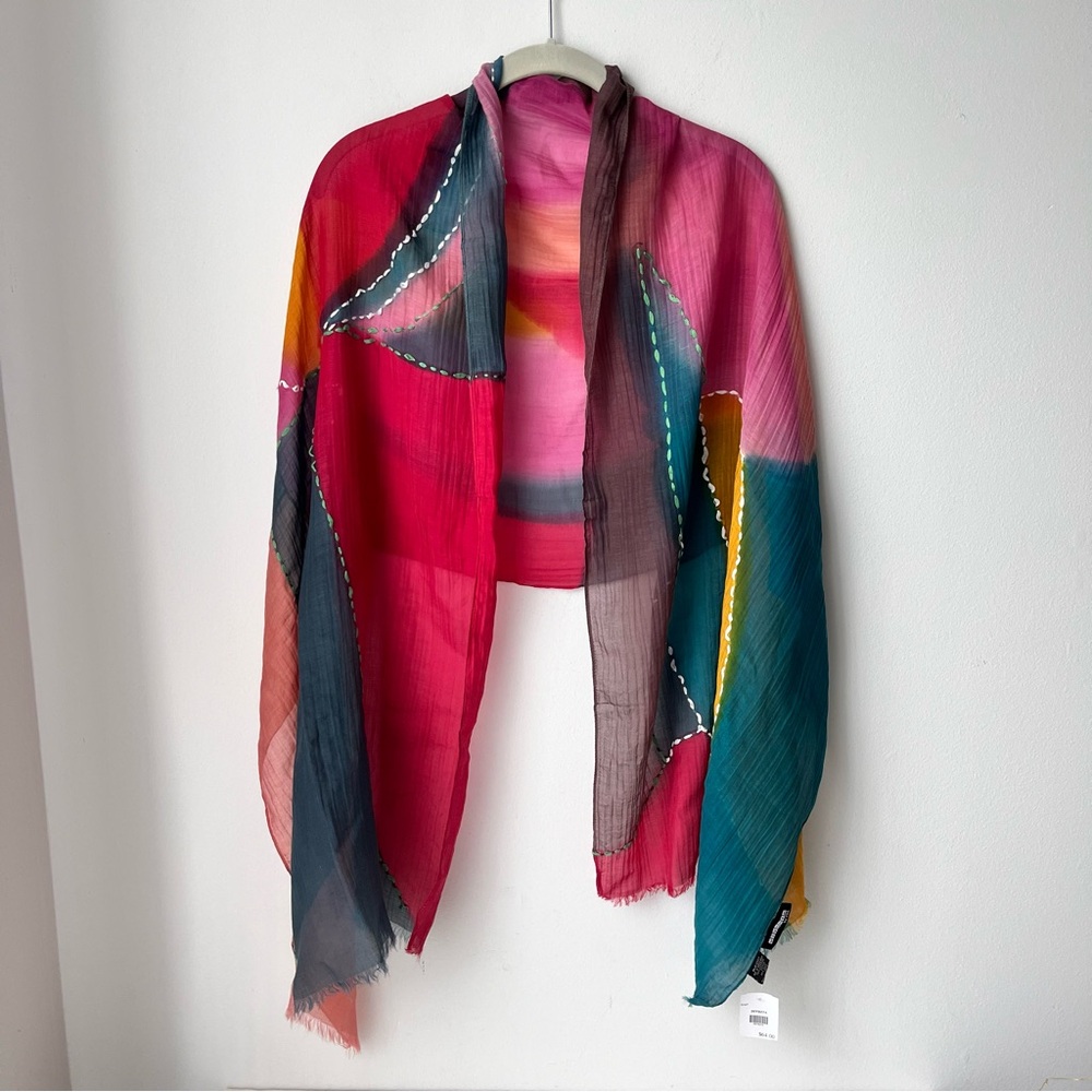 New With Tags NWT Vivante 70% Cotton 30% Silk Multicolor Scarf Approx 24 x 72 - Picture 3 of 12